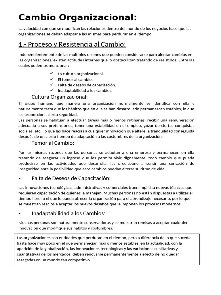 Cambio Organizacional | PDF | Gestión del cambio | Mercado (economía)