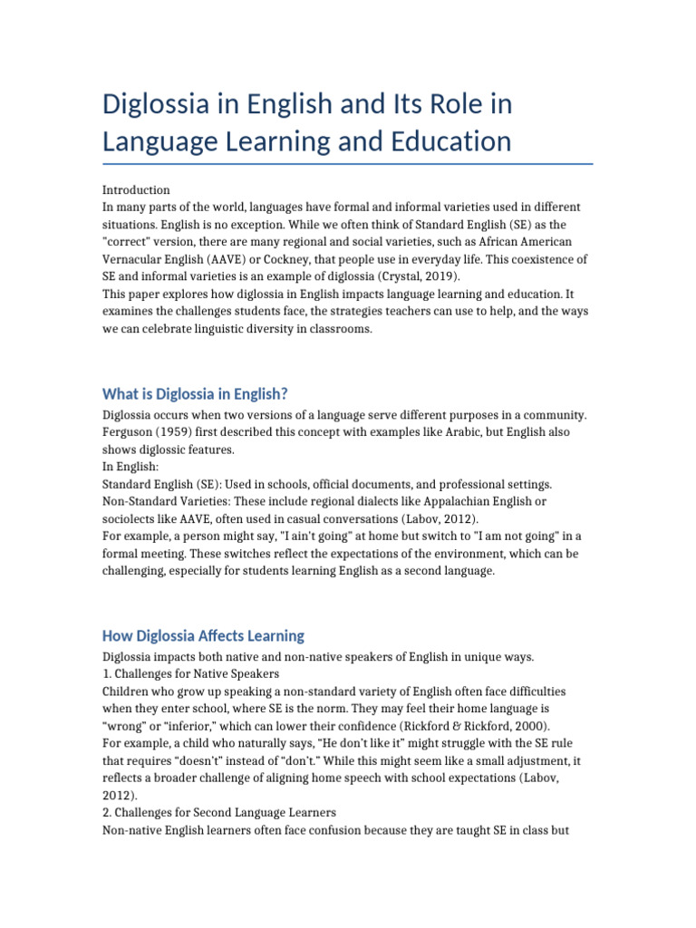 Diglossia in English: Impact on Education | PDF | English Language ...
