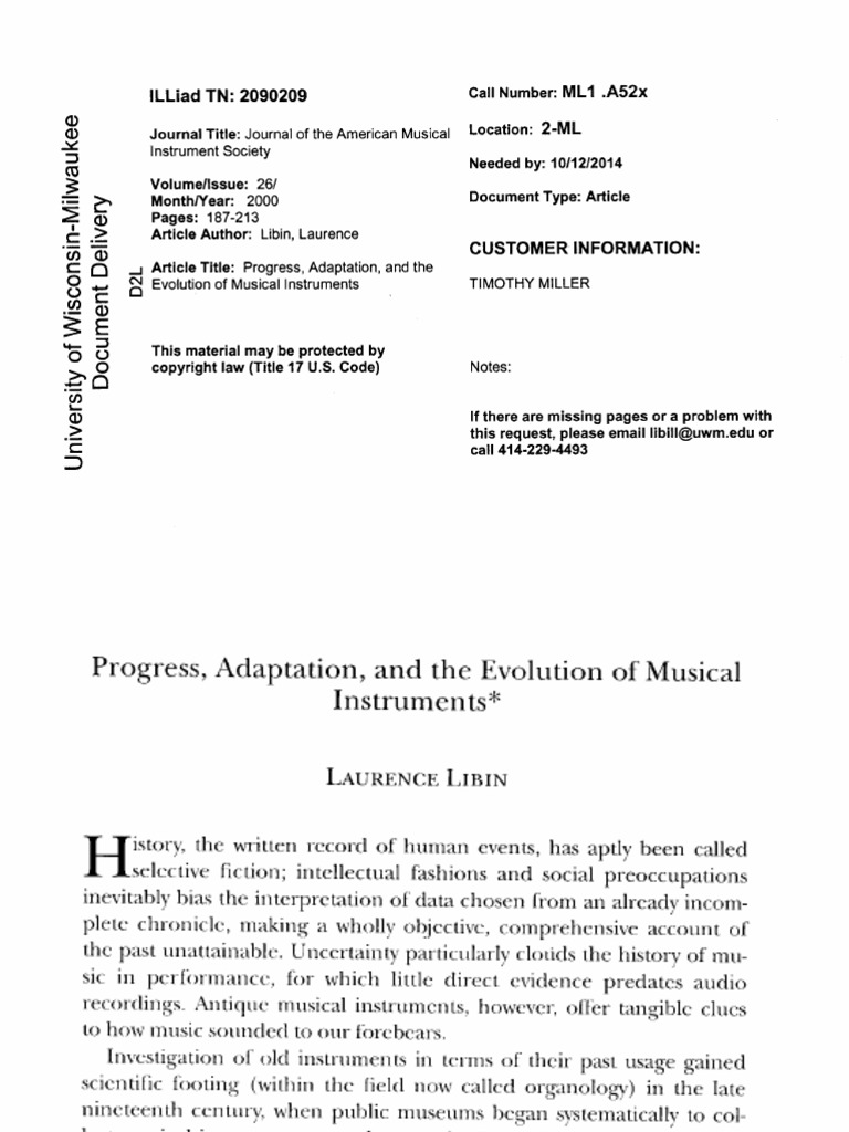Libin, Progress, Adaptation, and The Evolution of Musical Instruments | PDF
