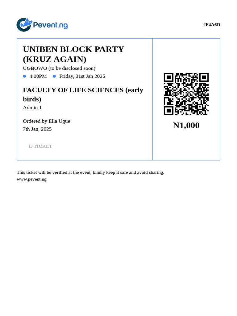 UNIBEN Block Party E-Ticket Confirmation | PDF