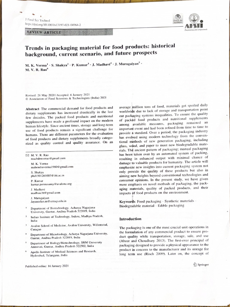 Advancements in Food Packaging | PDF