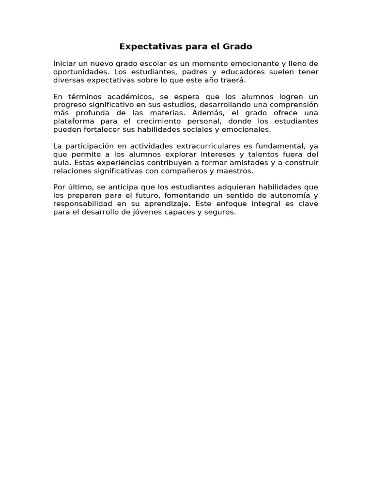 Expectativas Para El Grado | PDF