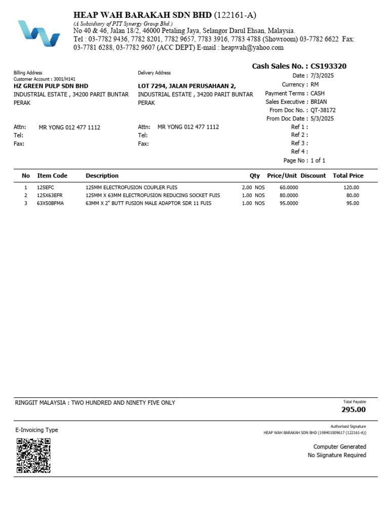 Cash Sales E-Inv 1 | PDF | Malaysia | Money