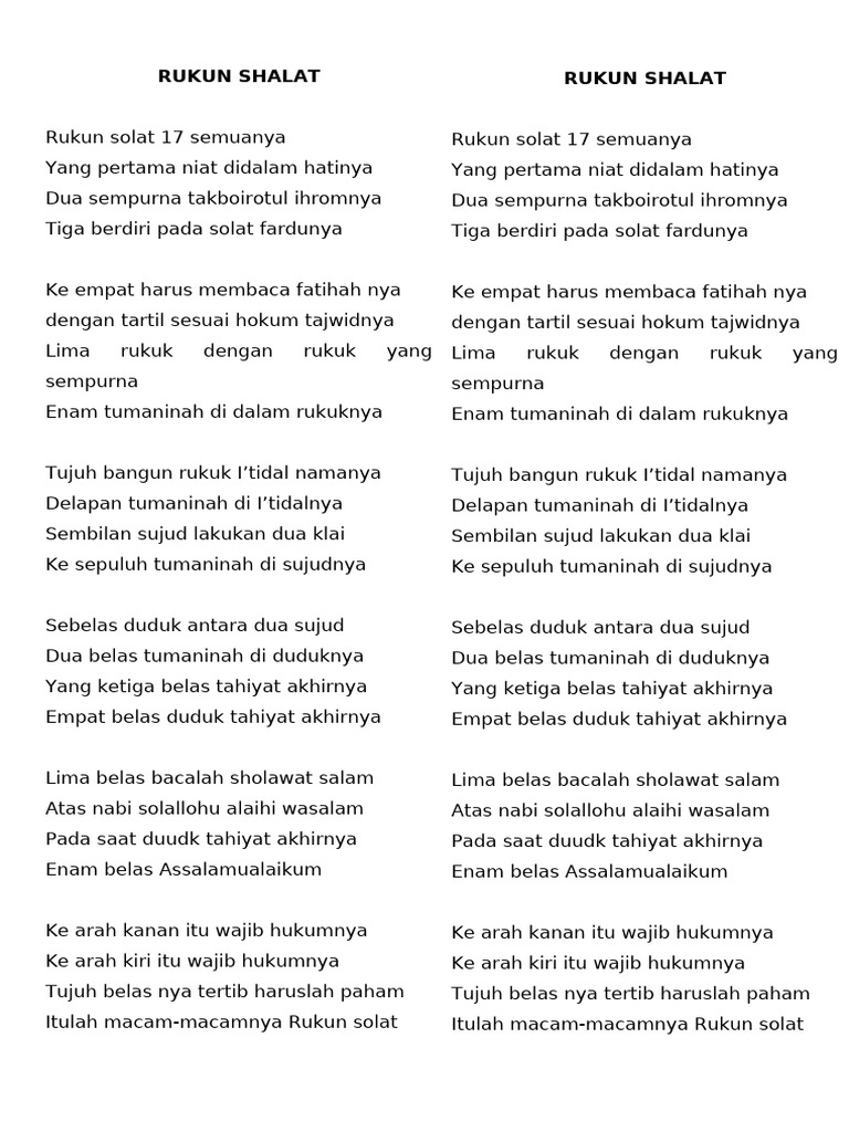 Rukun Shalat: 17 Poin Penting | PDF