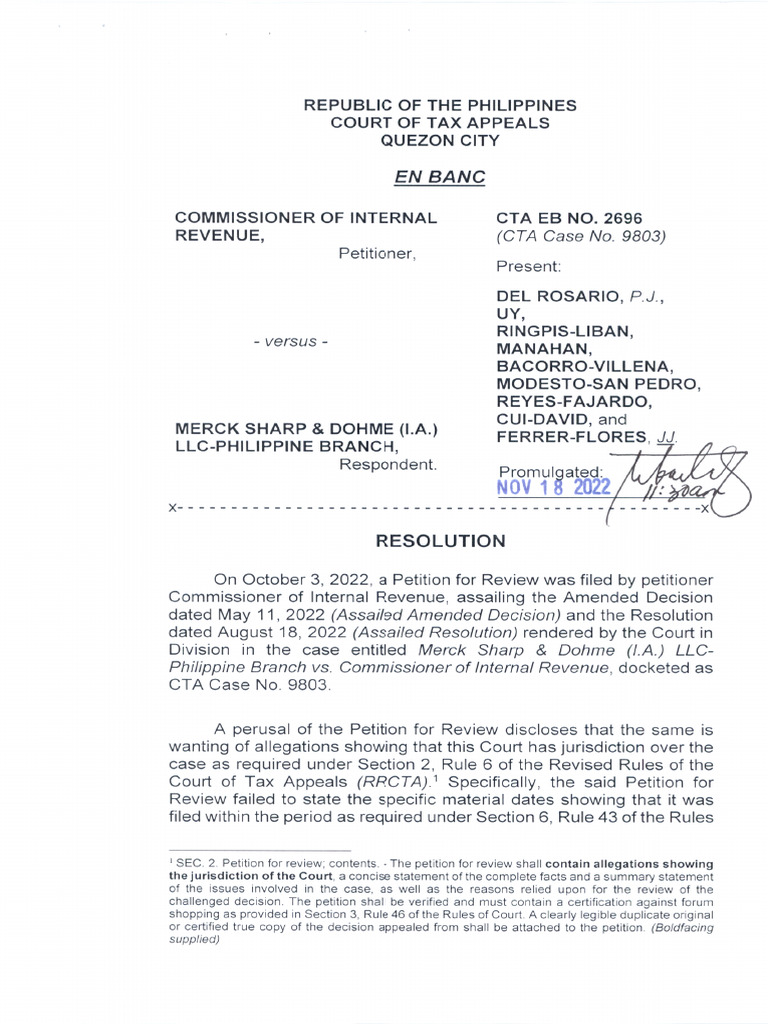 Cta Eb CV 02696 R 2022nov18 Ref | PDF | Appeal | Judgment (Law)