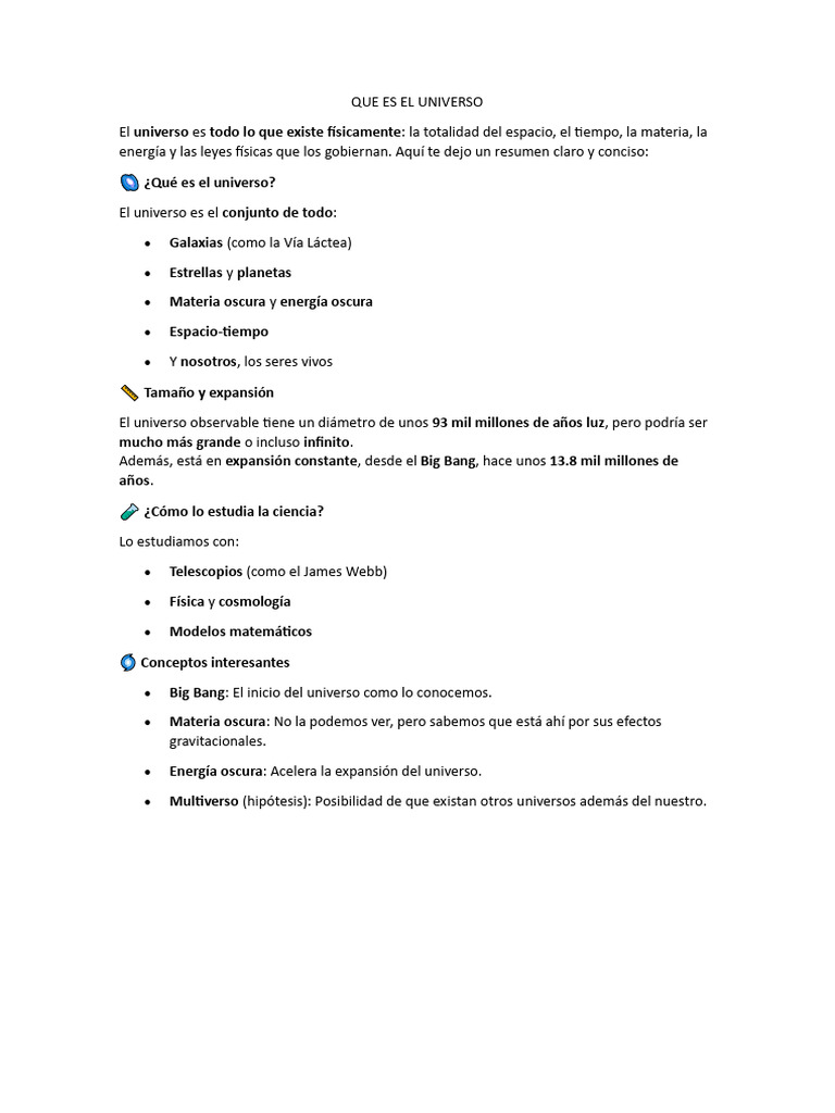 Qué es el universo: definición y estudio | PDF