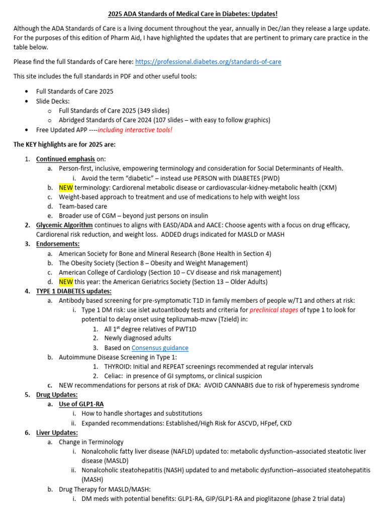 ada standards of care 2025 obesity pharmacotherapy glp-1  Holistic Treatment Diabetes: of  Cardiovascular risk: Use RA or SGLT2 inhibitors for glycemic control & cardiovascular risk reduction.  Heart failure: SGLT2 inhibitors recommended Framework for the pharmacological treatment
