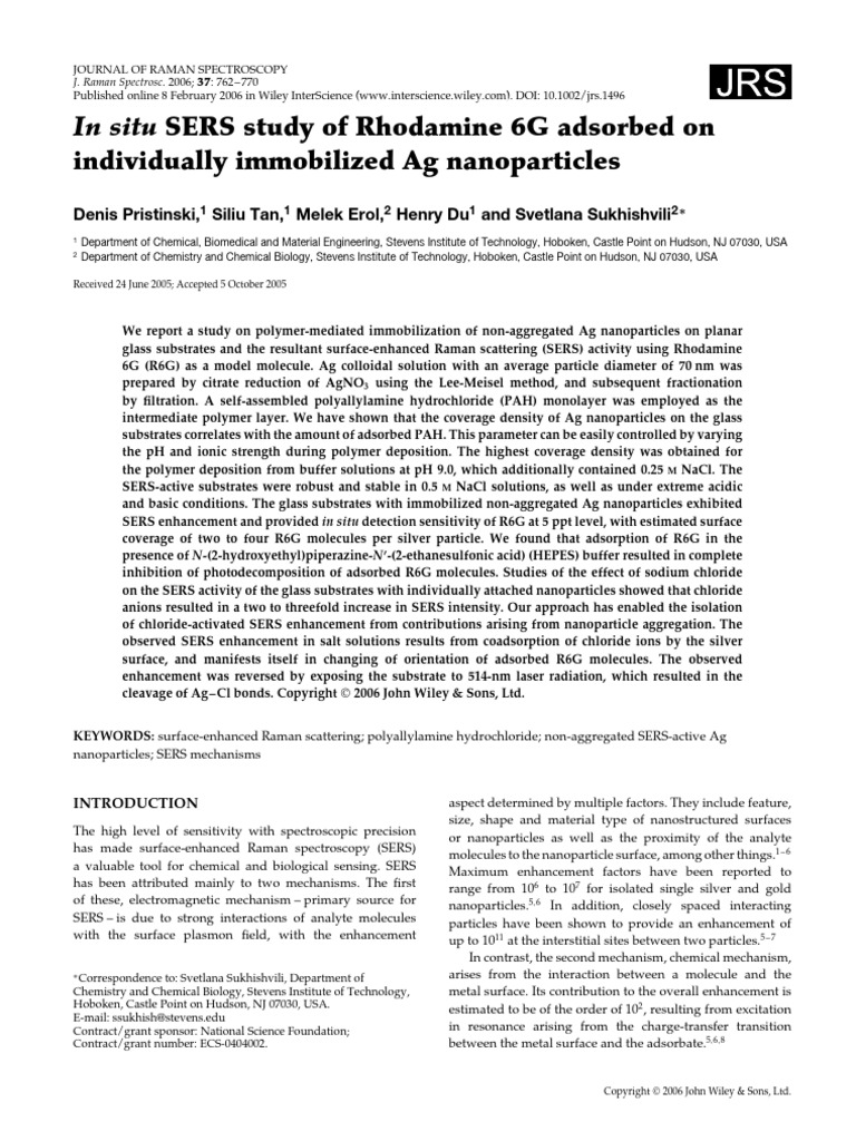 SERS Study of Rhodamine 6G on Ag Nanoparticles | PDF | Adsorption ...
