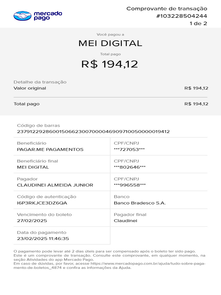 Comprovante de Pagamento MEI DIGITAL | PDF