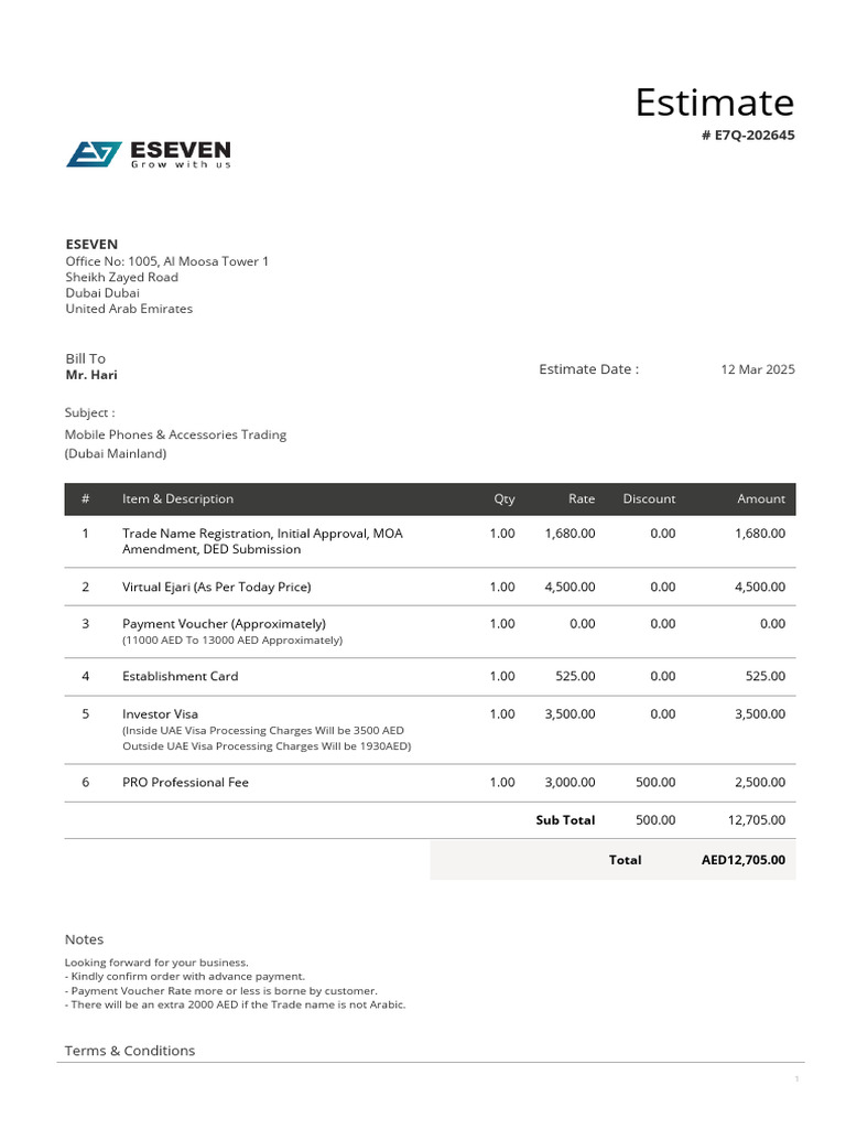 Trade License Estimate HMC SecureX | PDF