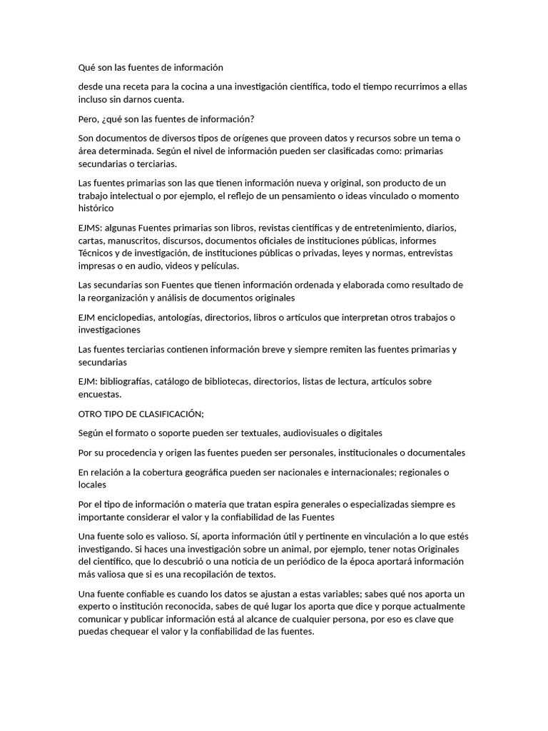 Fuentes de Información: Tipos y Claves | PDF | Documento | Información