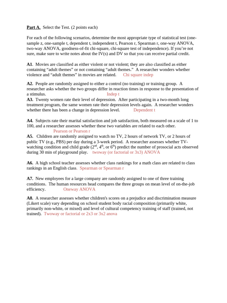 Statistical Tests for Homework Assignment | PDF | Chi Squared Test | P ...