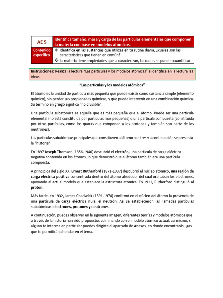 AE 5. Particulas Subatomicas | PDF | Partícula elemental | Protón