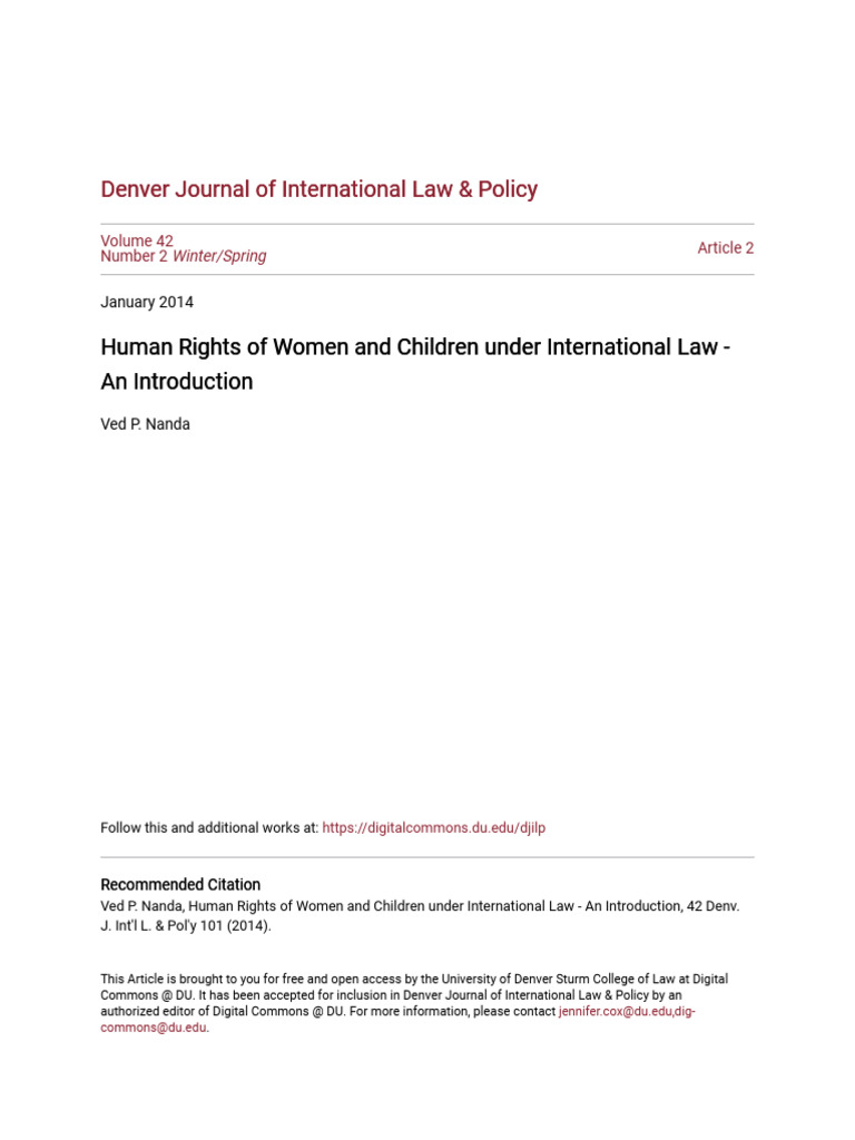Human Rights of Women and Children Under International Law - An I | PDF ...