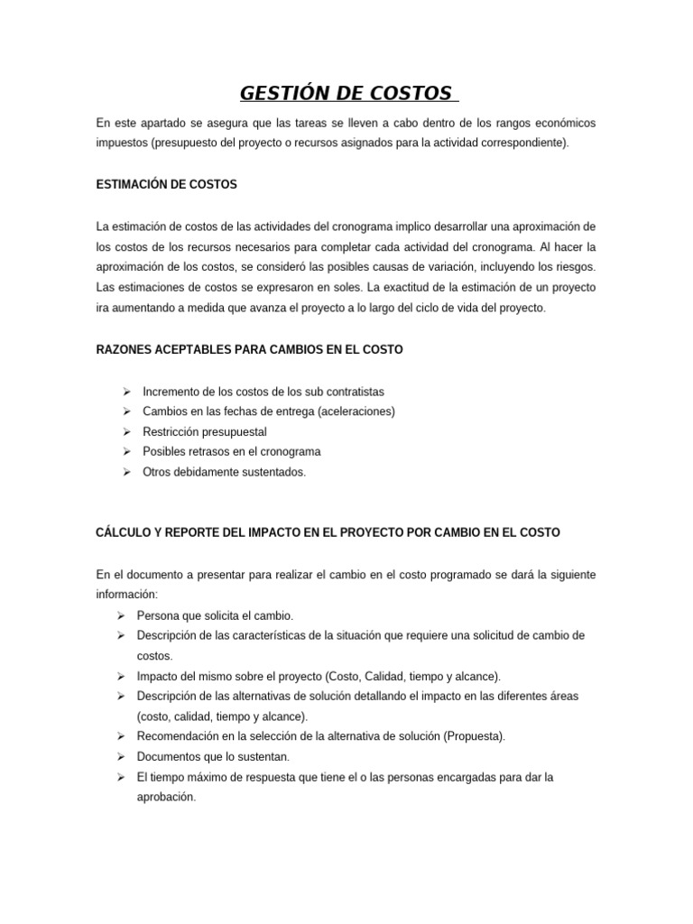 Gestión de Costos y Cronograma en Proyectos | PDF | Presupuesto