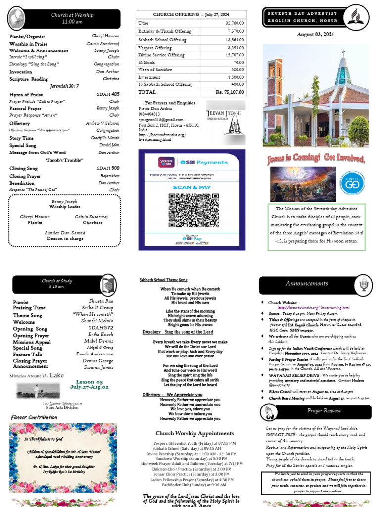 August 03, 2024 Church Bulletin Final One | PDF | God The Father | Prayer