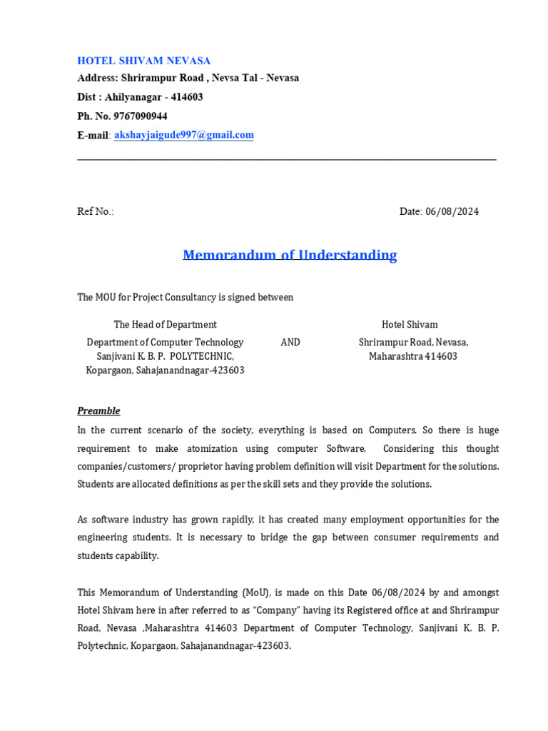 Project Consultancy Undertaking MoU. (2) - Edited | PDF