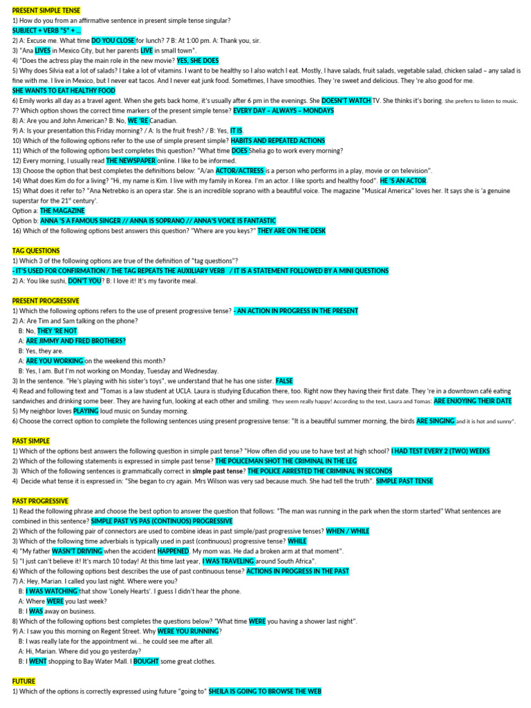 Present Simple and Progressive Tenses Guide | PDF | Grammatical Tense ...
