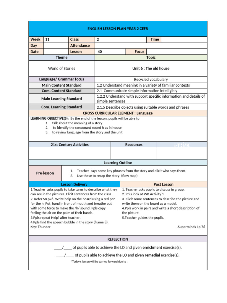 YEAR 2 CEFR WEEK 11 | PDF | Curriculum | Lesson Plan