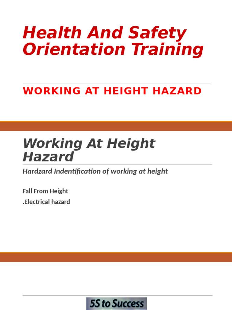 Health and Safety Orientation Training: Working at Height Hazard | PDF