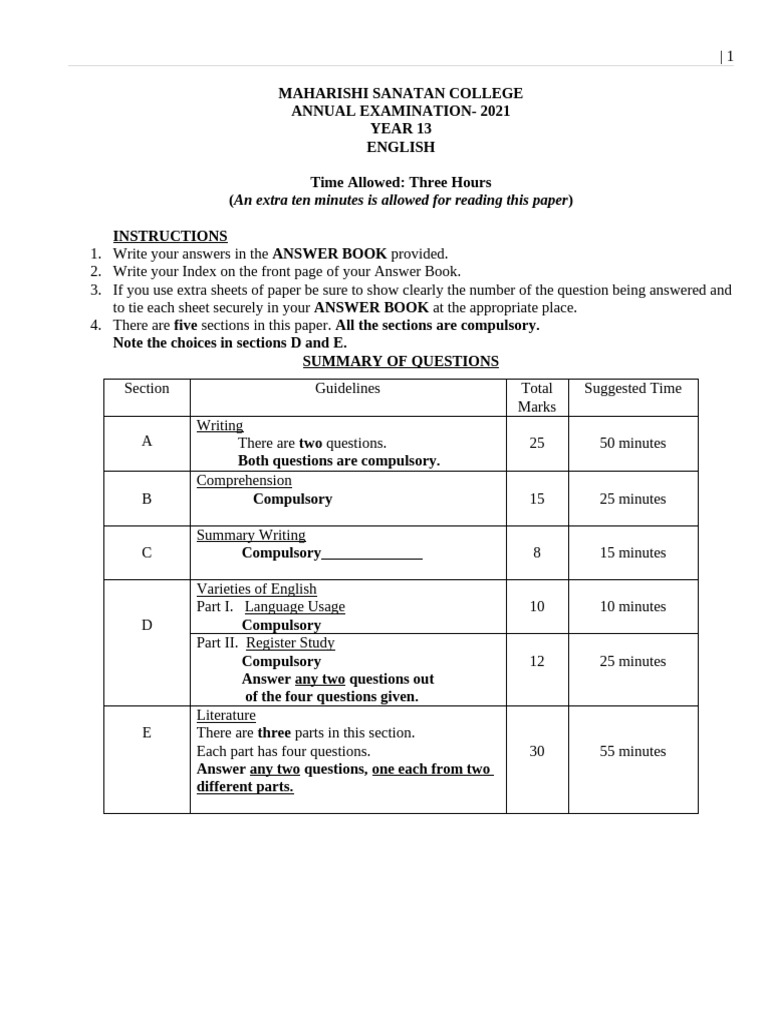 Year 13 English Annual QP | PDF