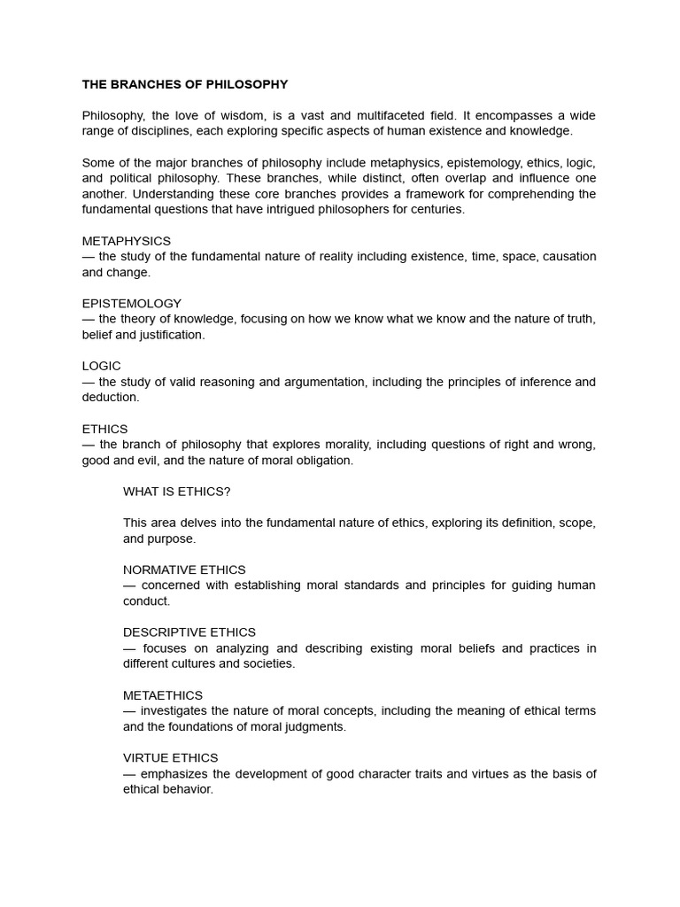 The Branches of Philosophy GECETH Reviewer | PDF | Epistemology | Morality
