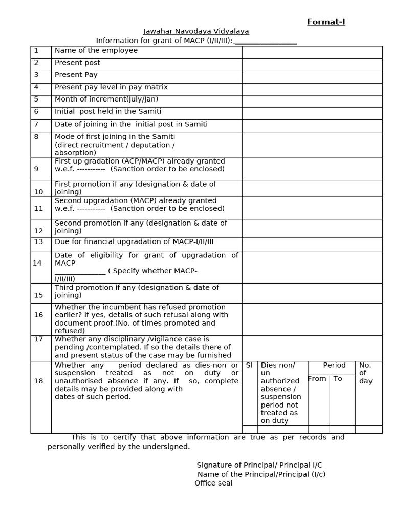 MACP Application Form for Navodaya Staff | PDF