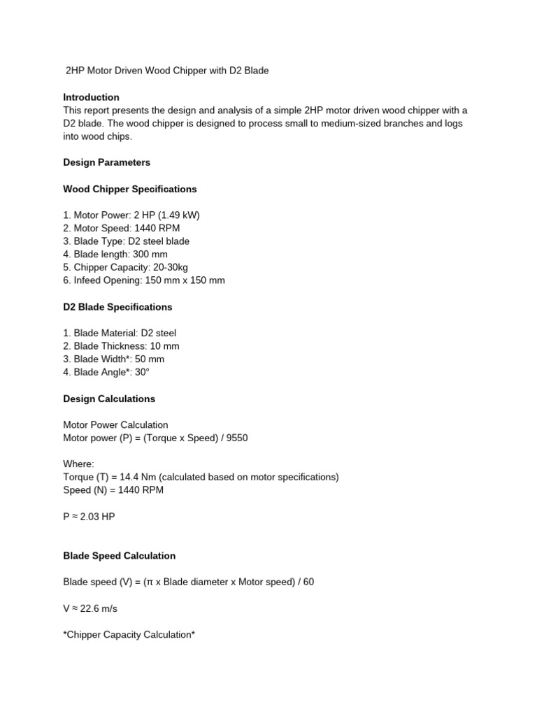 2HP Motor Wood Chipper Design Report | PDF | Belt (Mechanical) | Wood