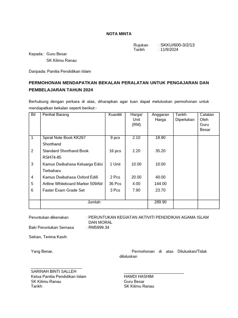 Nota Minta AKTIVTI PAI WRITE IT RIGHT | PDF