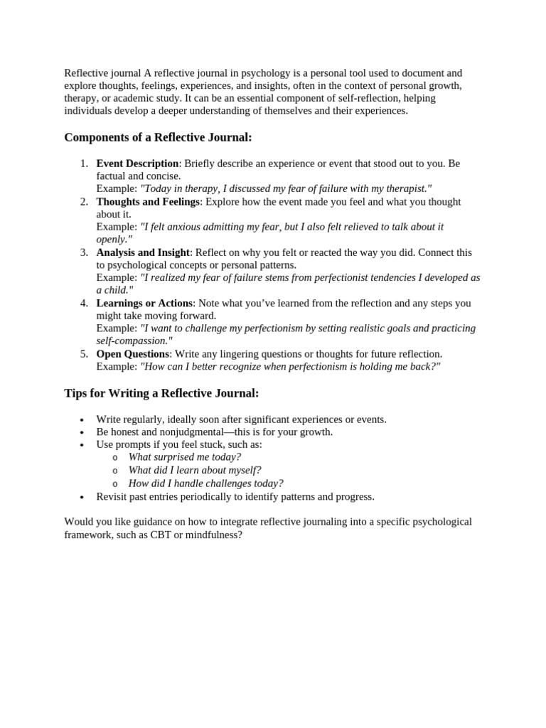 Reflective Journaling in Psychology | PDF
