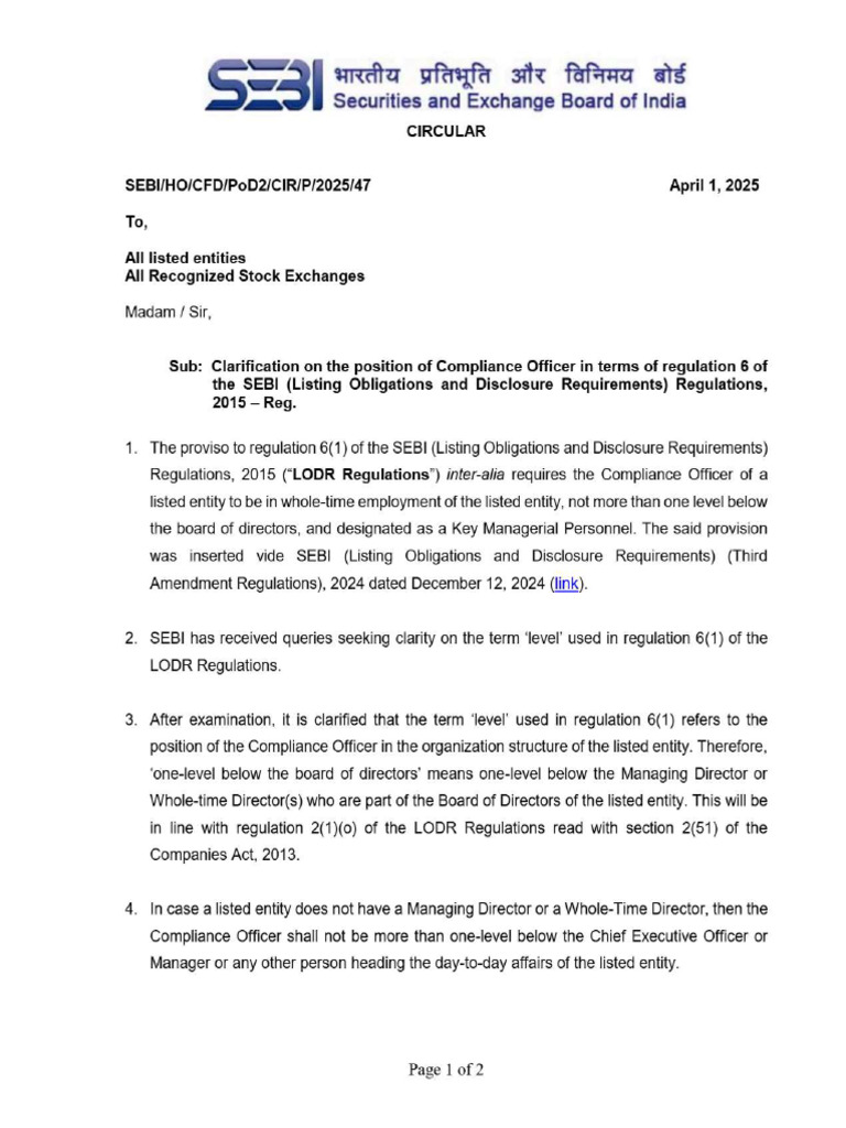 SEBI Circular 01042025 | PDF