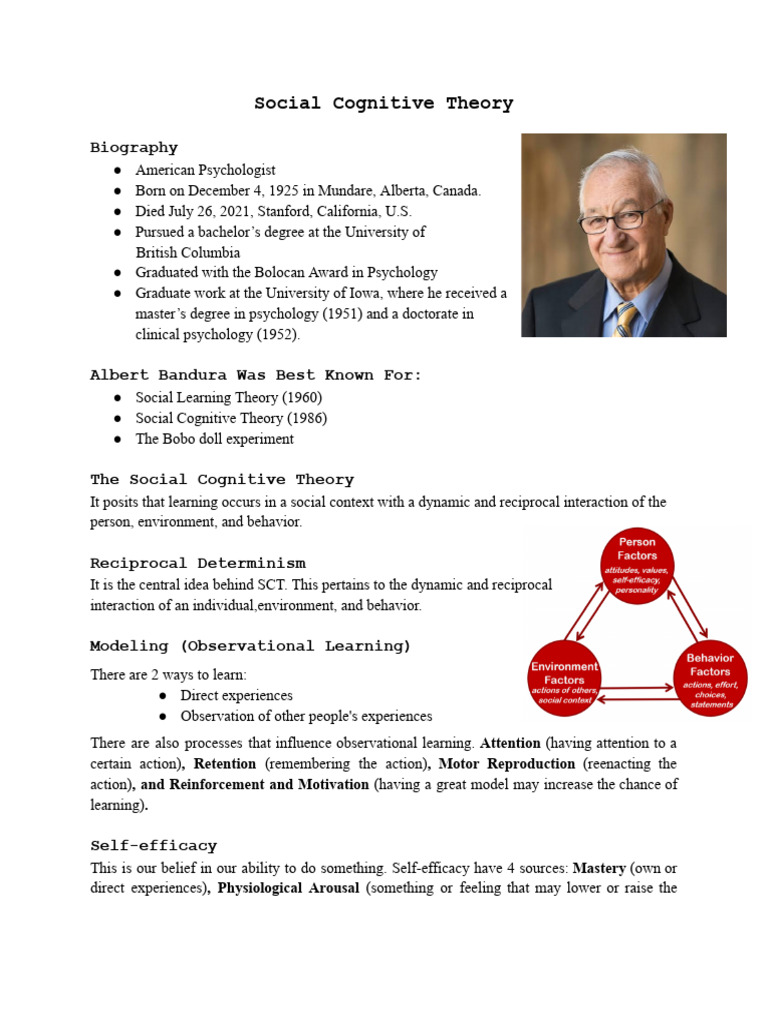 Understanding Bandura's Social Cognitive Theory | PDF | Self Efficacy ...