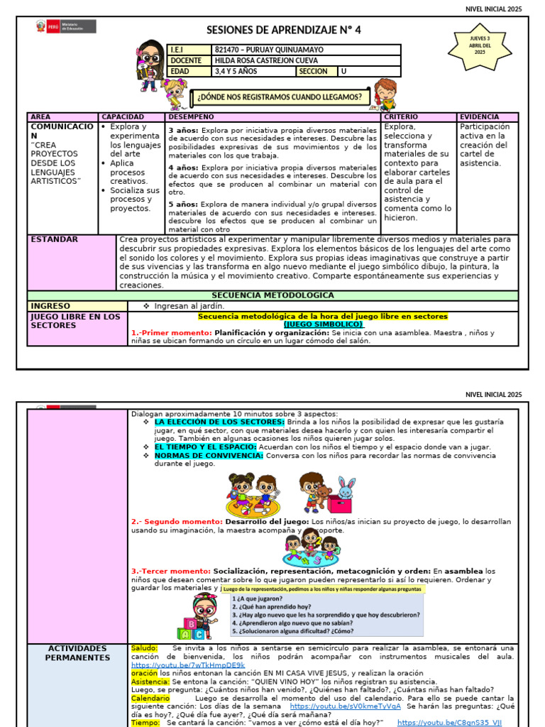 Rutas de Aprendizaje en Nivel Inicial | PDF | Educación de la primera ...