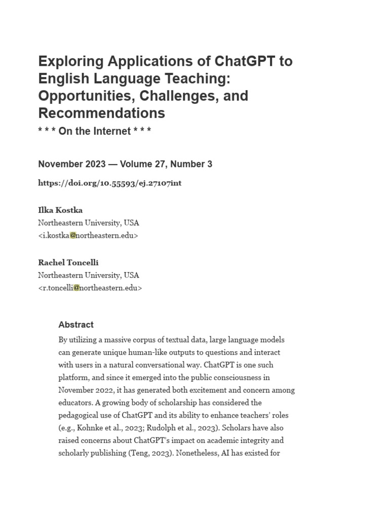 ChatGPT in English Language Teaching | PDF | Intelligence (AI ...