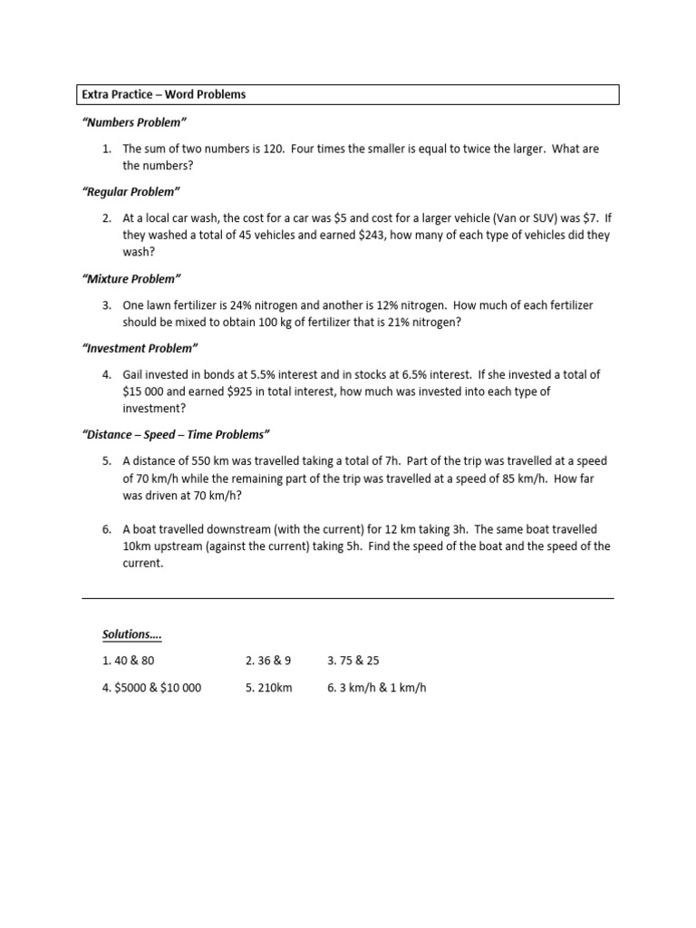 Extra Practice - Word Problems | PDF