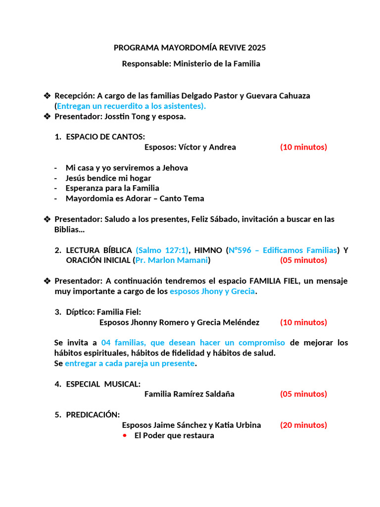 Programa Mayordomía Revive 2025 | PDF