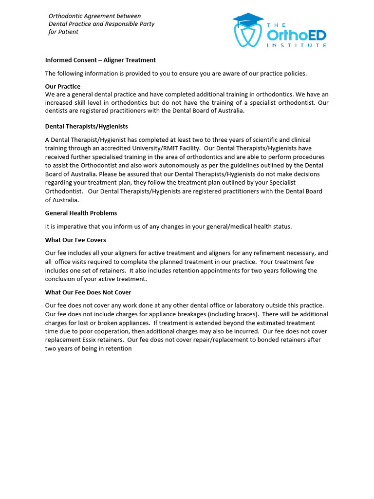 Orthodontic Informed Consent for Aligners | PDF | Orthodontics ...