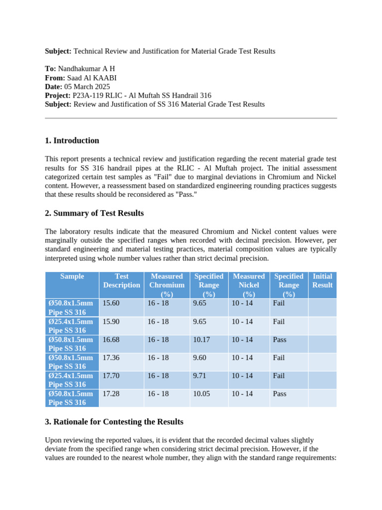 SS 316 Material Grade Test Review | PDF | Engineering Tolerance