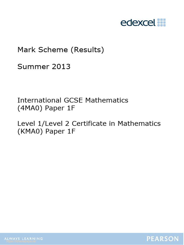 Summer 2013 GCSE Math Mark Scheme | PDF
