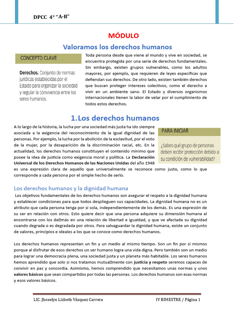 Modulo - DPCC 4° 2024-Iv Bimestre | PDF | Derechos humanos | Invalidez