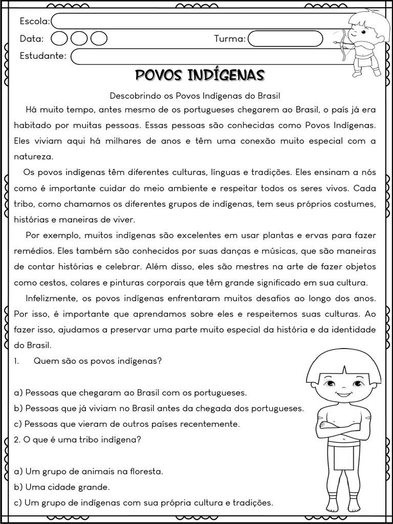 Atividades sobre Povos Indígenas do Brasil | PDF | Brasil | Povos indígenas