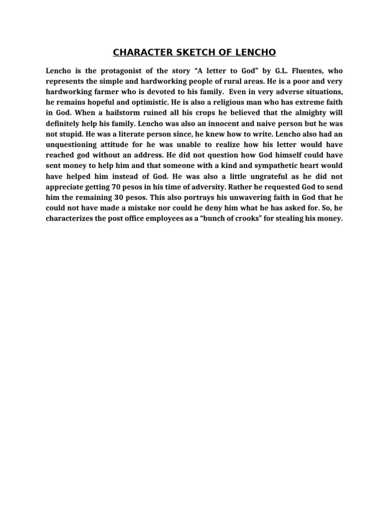 Lencho: A Character Sketch | PDF