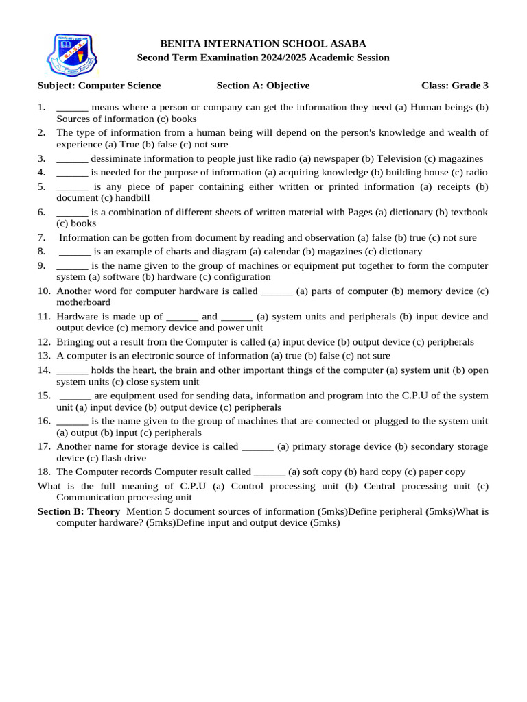 Grade 3 Computer Science | PDF | Input/Output | Computer Hardware