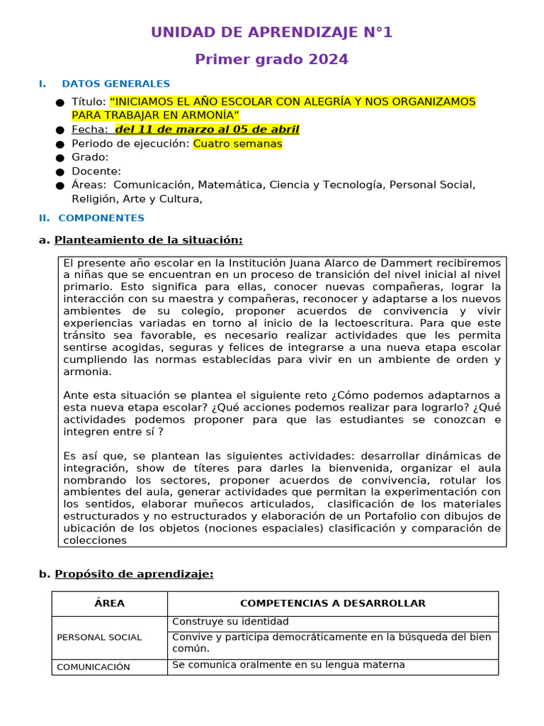 UNIDAD DE APRENDIZAJE 2025 | PDF | Aprendizaje | Salón de clases