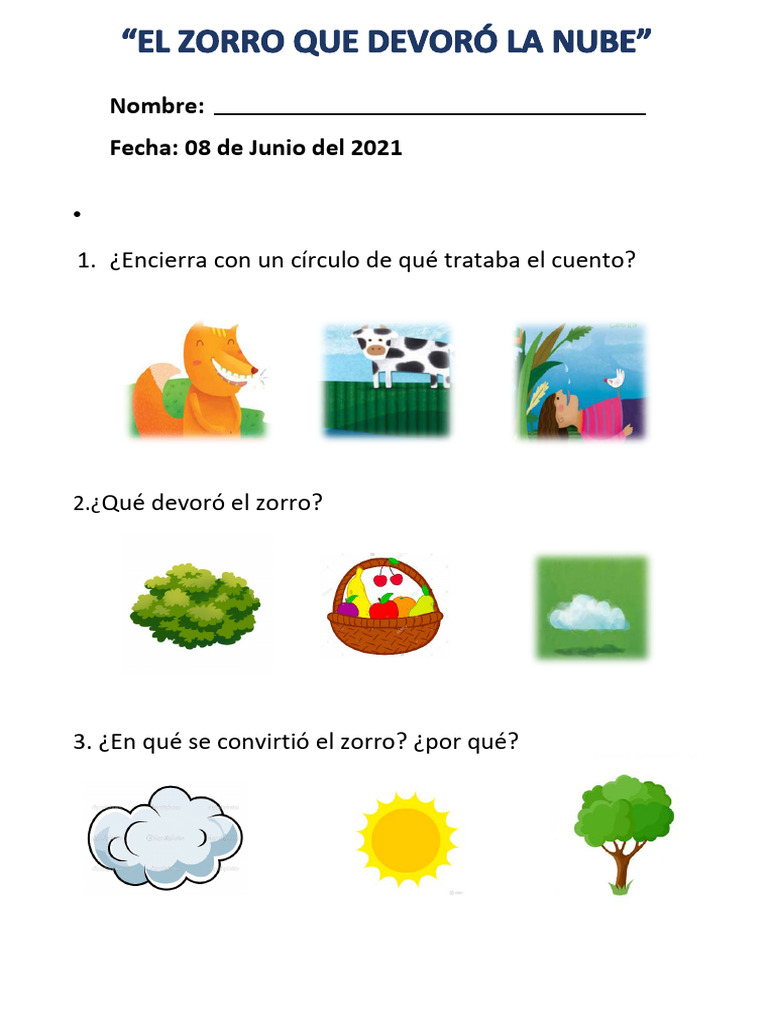 El zorro que devoró la nube: Actividades | PDF