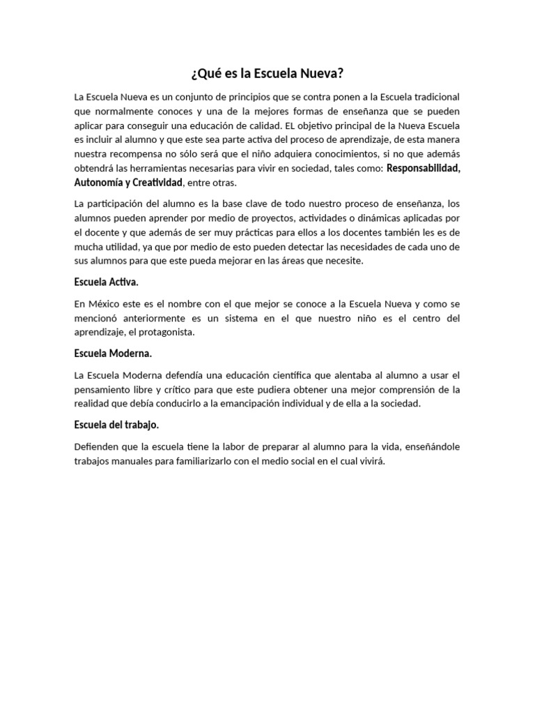Principios de la Escuela Nueva: Aprendizaje Activo | PDF | Enseñando ...
