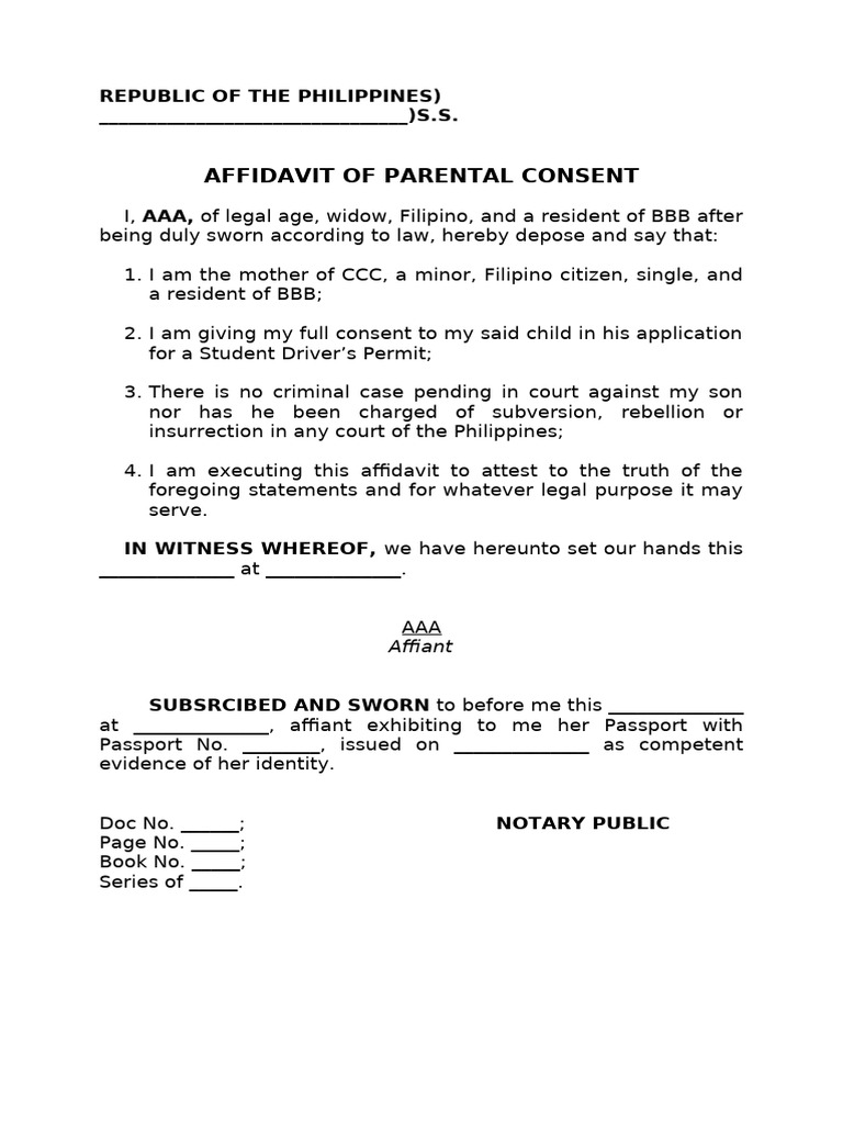 Affidavit of Parental Consent for Permit | PDF