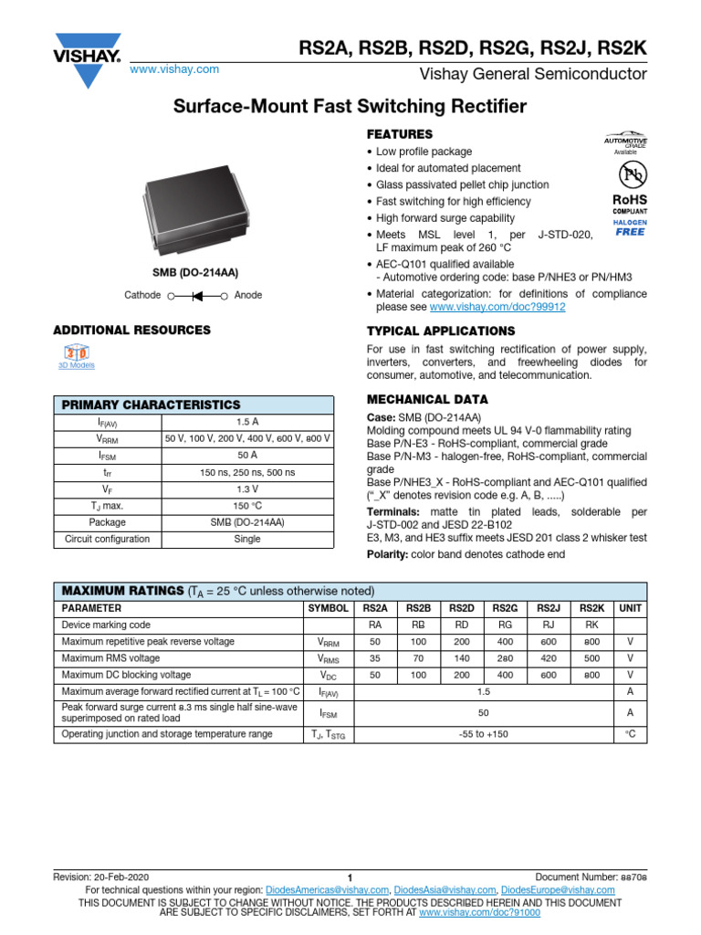Surface-Mount Fast Switching Rectifiers | PDF | Rectifier | Diode