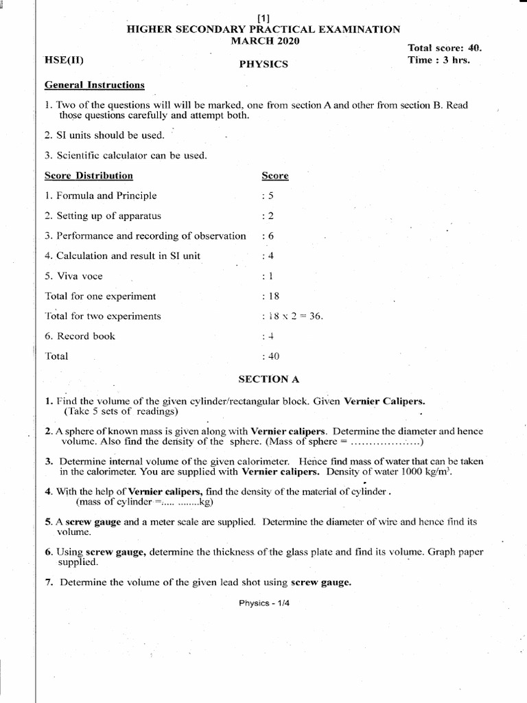 Kerala +2 Physics Practical Exam Question Paper 2020 | PDF | Resonance ...