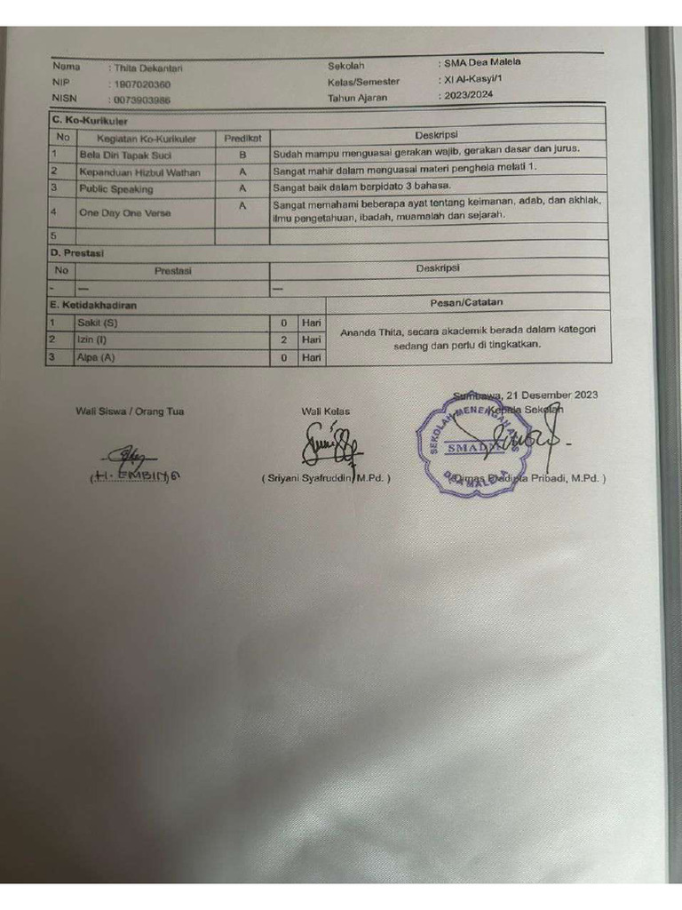 Rapot Yg Ad TTD | PDF